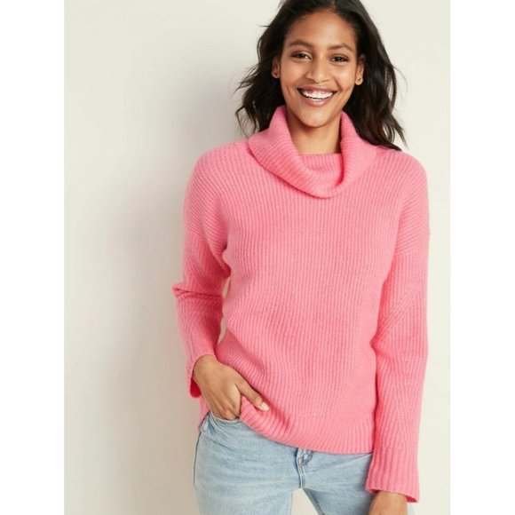 Old Navy Sweaters - Old Navy Sweater Pink Tunic Slouchy Turtleneck Ribbed Pullover Knit
